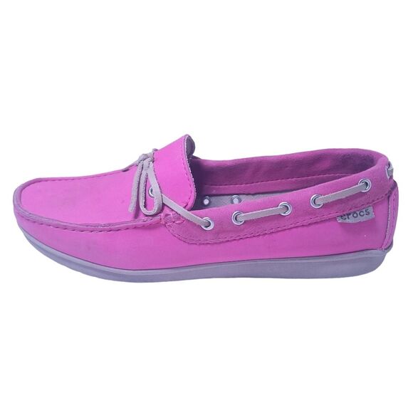 Crocs Women's Wrap Colorlite Boat Shoes Pink Lace Up Moc Toe Low Top Size W10 - Picture 1 of 14
